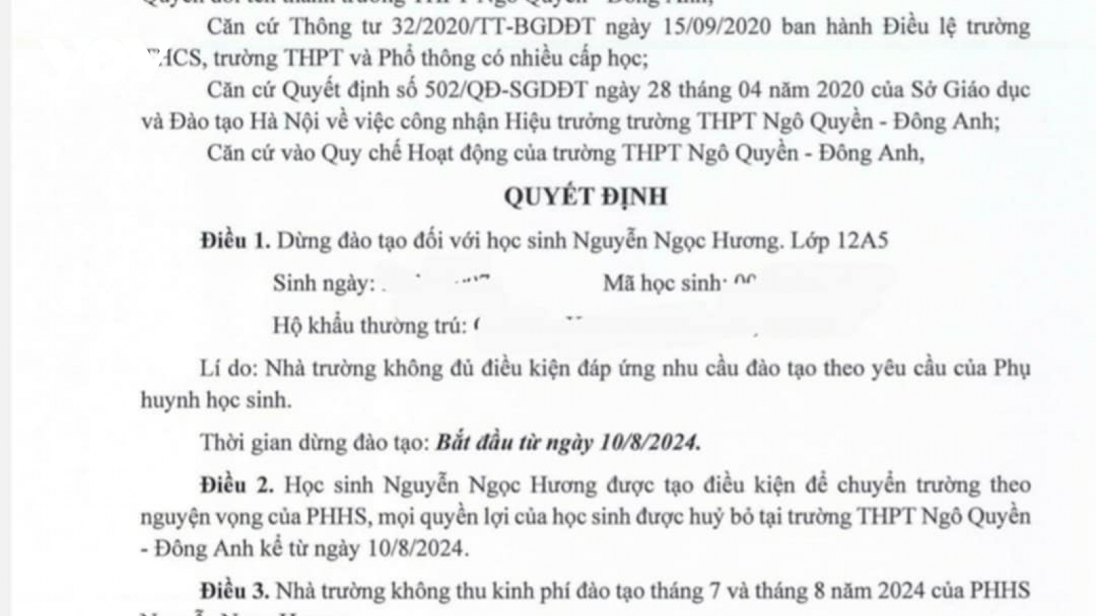 Vụ học sinh bất ngờ bị dừng đào tạo: Yêu cầu đảm bảo quyền lợi chính đáng của HS