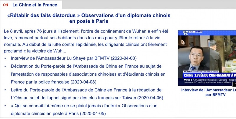 Pháp triệu Đại sứ Trung Quốc để phản đối truyền thông về Covid-19