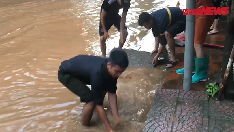 Video: Nước rút, người dân TP Hà Giang đua nhau bắt cá