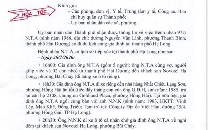 17 trường hợp F1 của BN972 đi du lịch Hạ Long có kết quả âm tính