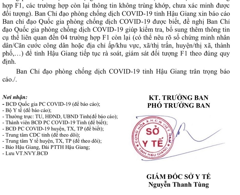 Hậu Giang chưa phát hiện được 4 đối tượng F1 do thông tin không khớp nhau