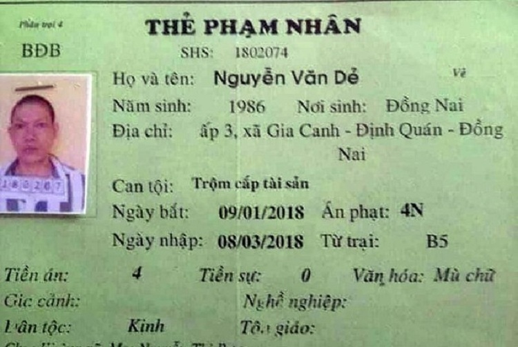 Lý lịch phạm nhân.