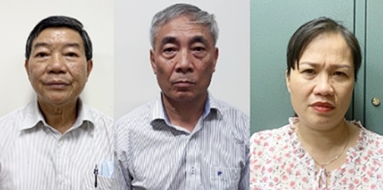 Từ trái qua: Bị can Nguyễn Quốc Anh, Nguyễn Ngọc Hiền, Trịnh Thị Thuận. (Ảnh: Công an cung cấp)