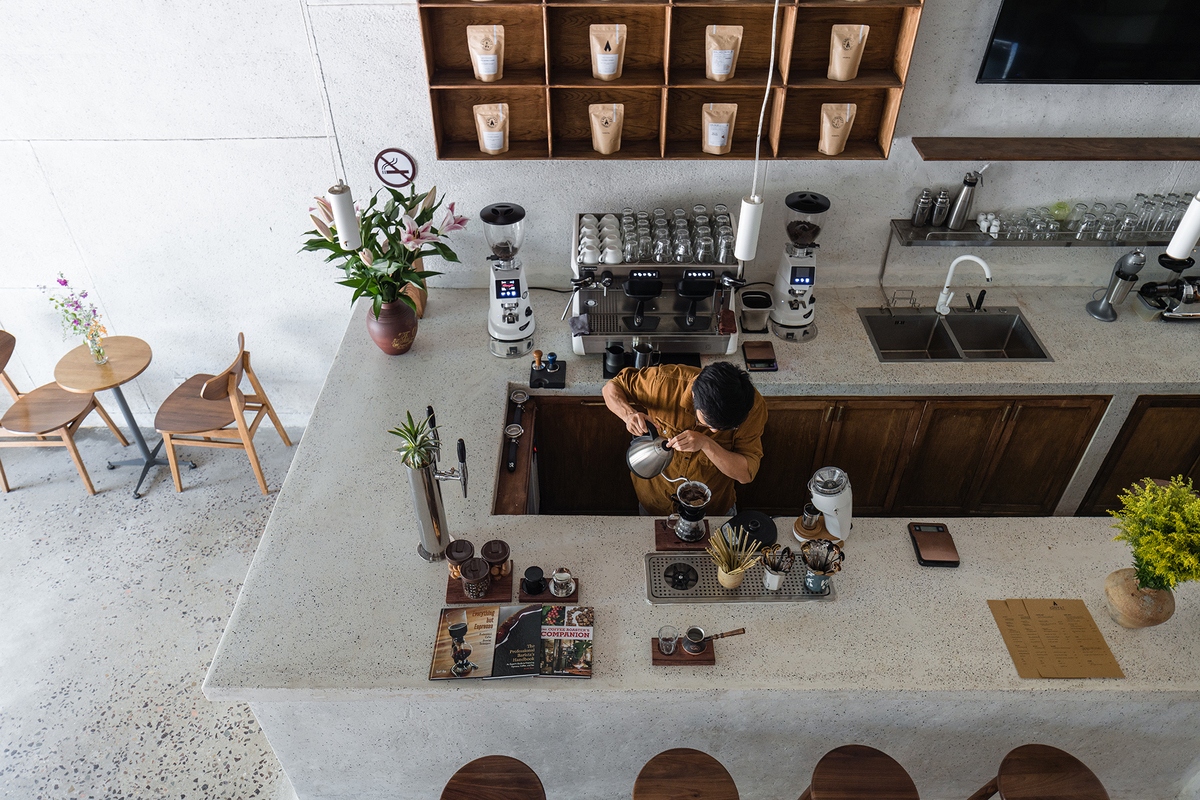 From the second floor, guests are able to directly view people as they make coffee