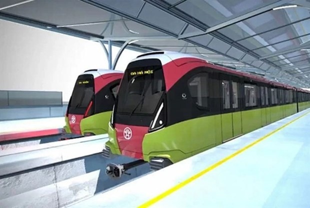 The train design for Hanoi's metro line No 3 connecting Hanoi Railway Station to Hoang Mai district and line No 5 from Van Cao to Hoa Lac. (Photo: nhandan)