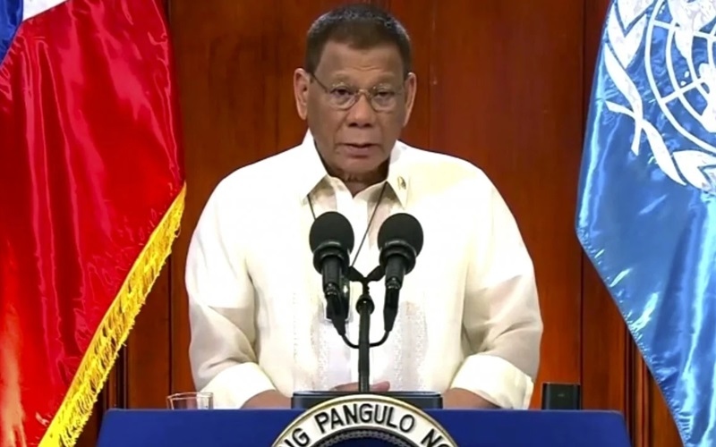 Tổng thống Philippines Duterte phát biểu hướng tới Đại hội đồng Liên Hợp Quốc hôm 22/9. Ảnh: UNTV.