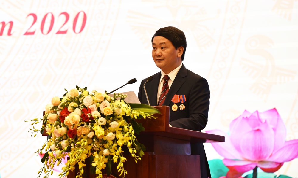 Ông Hầu A Lềnh, Phó Chủ tịch, Tổng Thư ký Ủy ban Trung ương MTTQ Việt Nam phát biểu tại Đại hội.