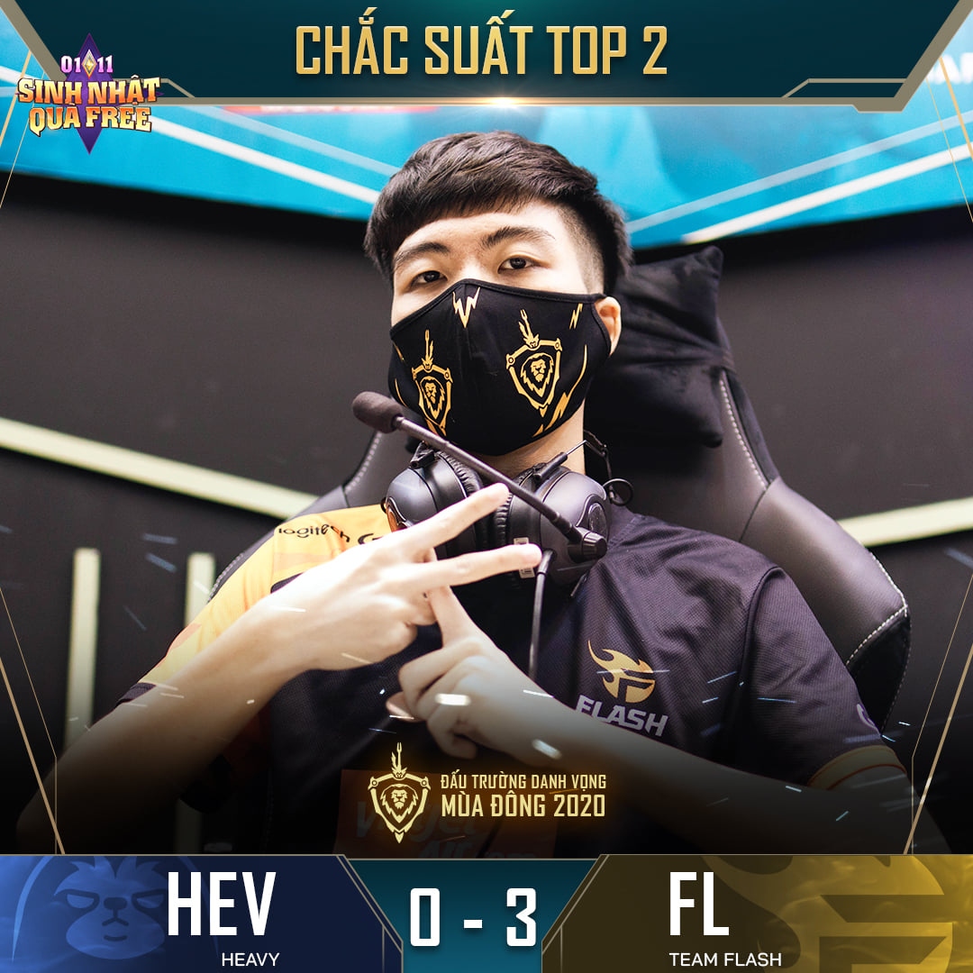 Chắc suất nhì ở vòng bảng Đấu trường Danh vọng mùa Đông 2020, Team Flash chính thức "tiễn" Heavy xuống hạng. (Ảnh: Cao thủ Liên quân).