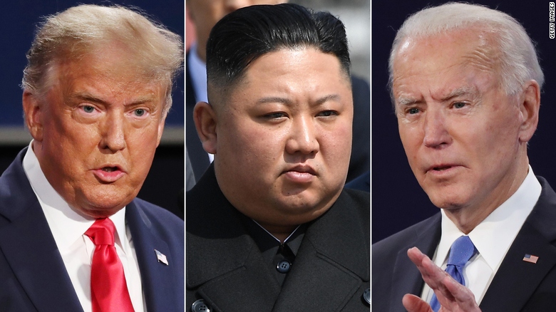 Tổng thống Mỹ Donald Trump, nhà lãnh đạo Triều Tiên Kim Jong Un và ứng viên đảng Dân chủ Joe Biden. Ảnh: CNN