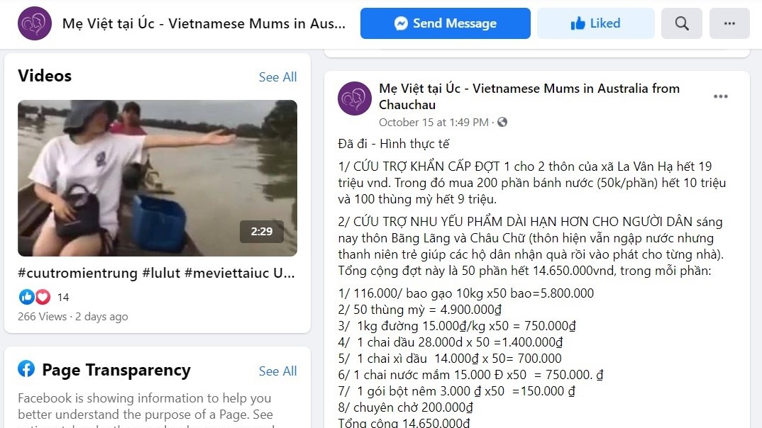 Cộng đồng người Việt tại Australia chung tay hỗ trợ đồng bào miền Trung