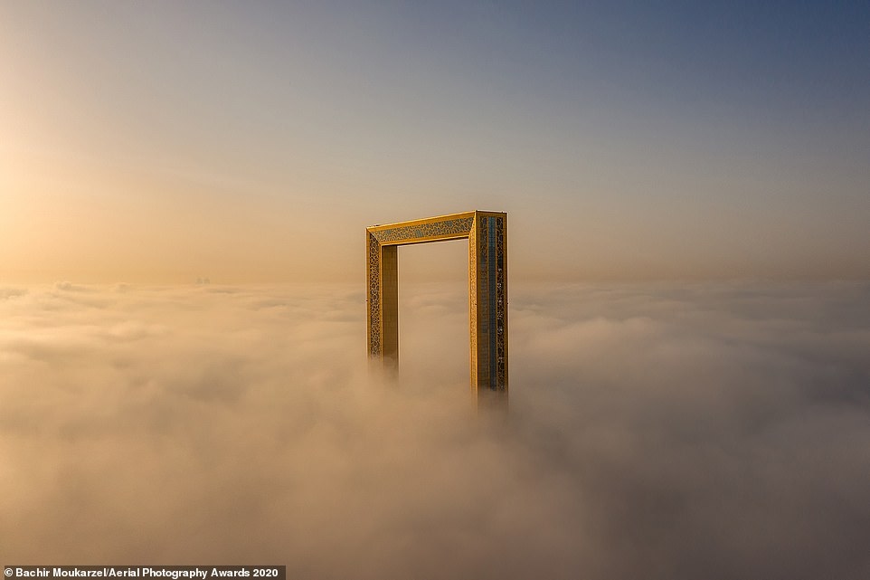 In the Constructions category, first prize is awarded to Lebanese photographer Bachir Moukarzel for a stunning photograph of the 492ft-tall Dubai Frame, known as 'the largest photo frame in the world.'