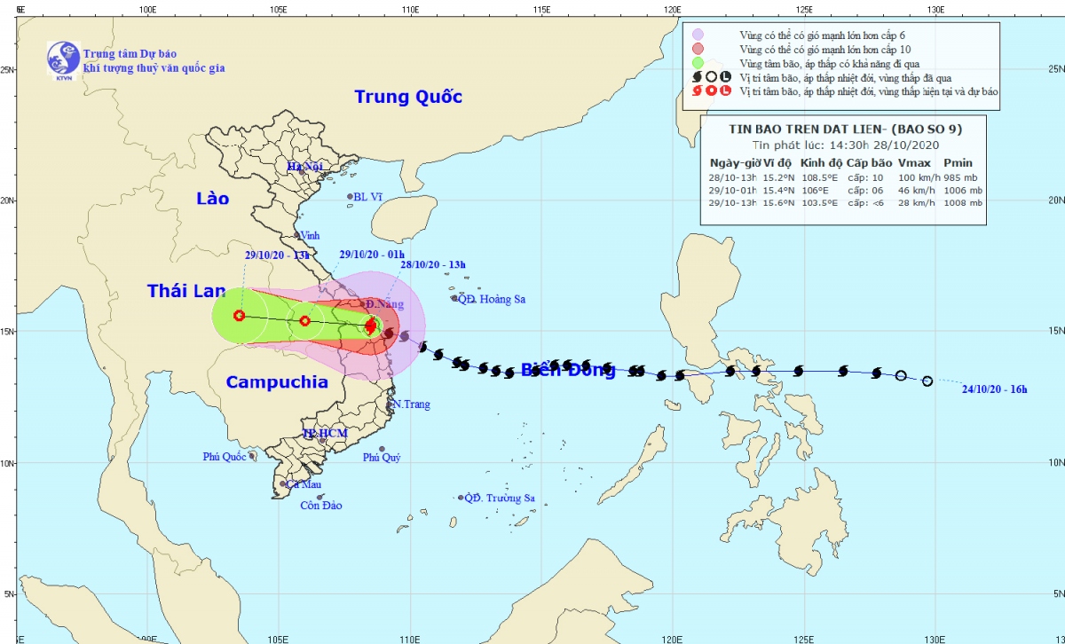 Bão số 9 gây mưa to từ Thừa Thiên Huế đến Phú Yên và Bắc Tây Nguyên