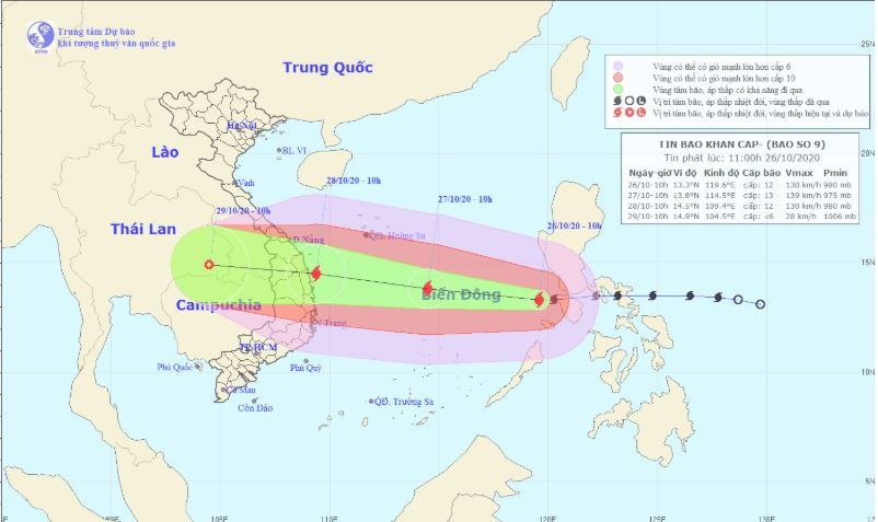 Hướng đi của cơn bão số 9.