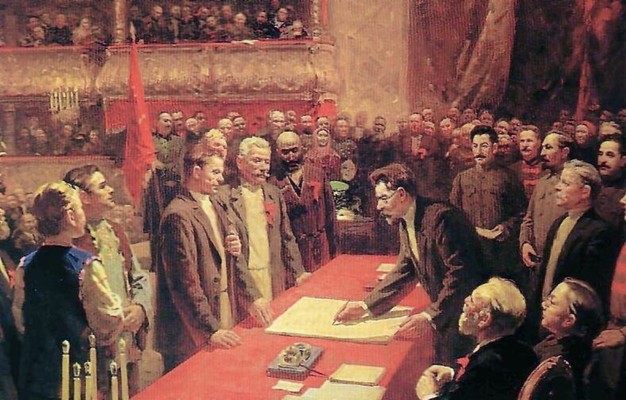 Ký kết Hiệp ước thành lập Liên Xô. Tranh: Stepan Dudnik.