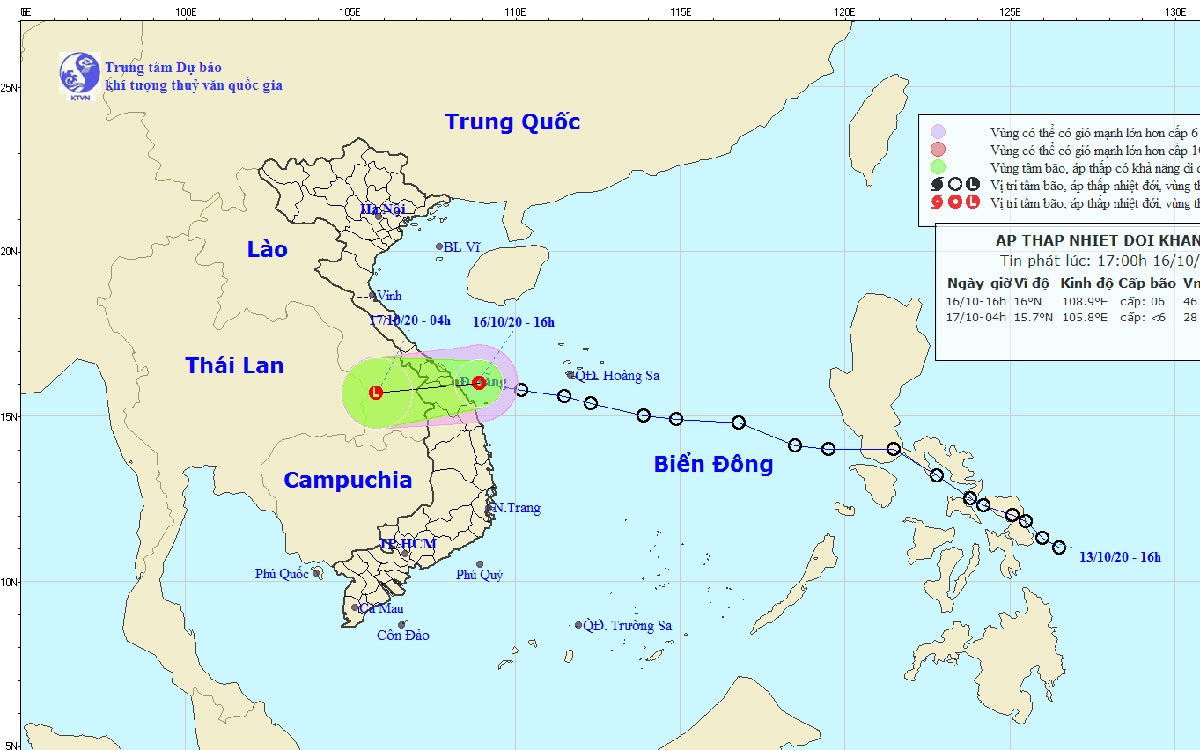 Áp thấp nhiệt đới giật cấp 8 áp sát bờ biển các tỉnh từ Đà Nẵng đến Quảng Ngãi