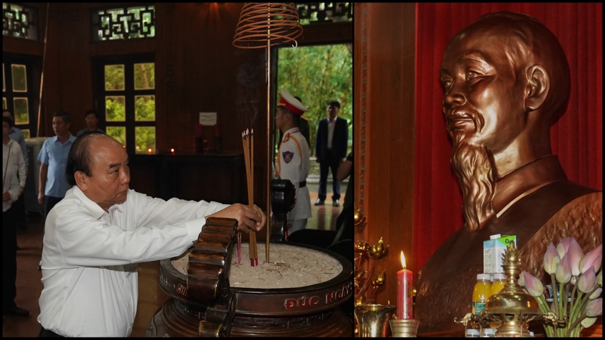 Thủ tướng dâng hương tưởng niệm Chủ tịch Hồ Chí Minh tại Khu di tích quốc gia đặc biệt Kim Liên.