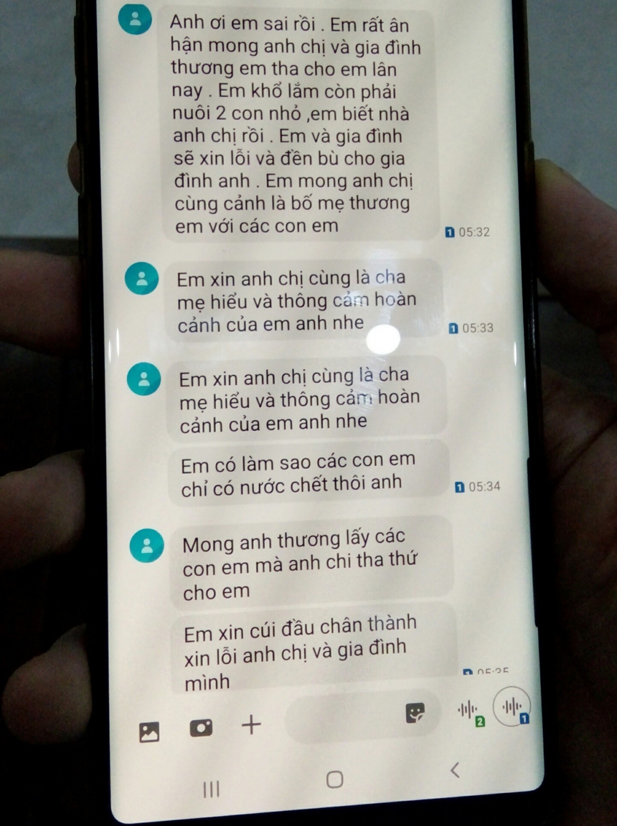 Tin nhắn anh H.V.H gửi xin lỗi bố bé B.A.