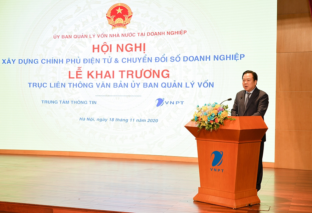 Chủ tịch Ủy ban Quản lý vốn nhà nước tại doanh nghiệp Nguyễn Hoàng Anh phát biểu khai mạc Hội nghị.