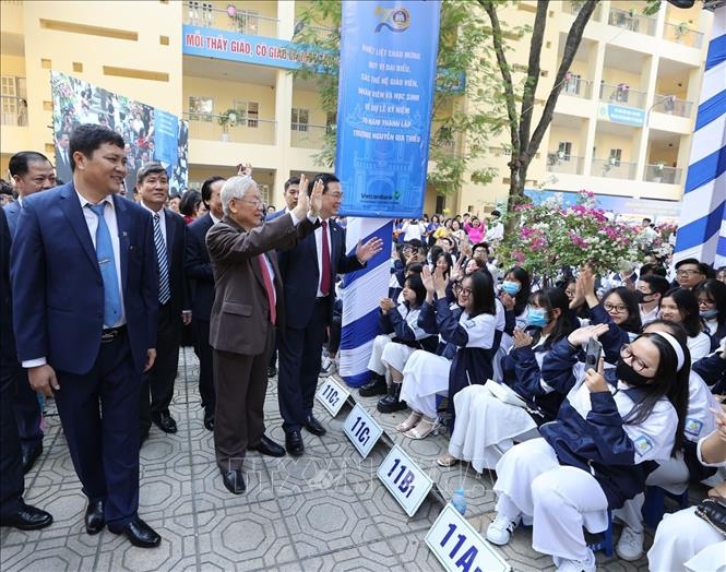 Học sinh của trường được phát huy tốt nhất năng lực, phẩm chất, có kỹ năng sống và văn hóa giao tiếp, ứng xử trên nền tảng đạo đức người Việt. Ảnh: TTXVN