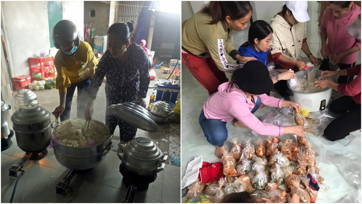 Những người phụ nữ xã xã Hải Ninh, Quảng Ninh, Quảng Bình quyên góp, nấu nướng cứu đói người dân vùng lũ.