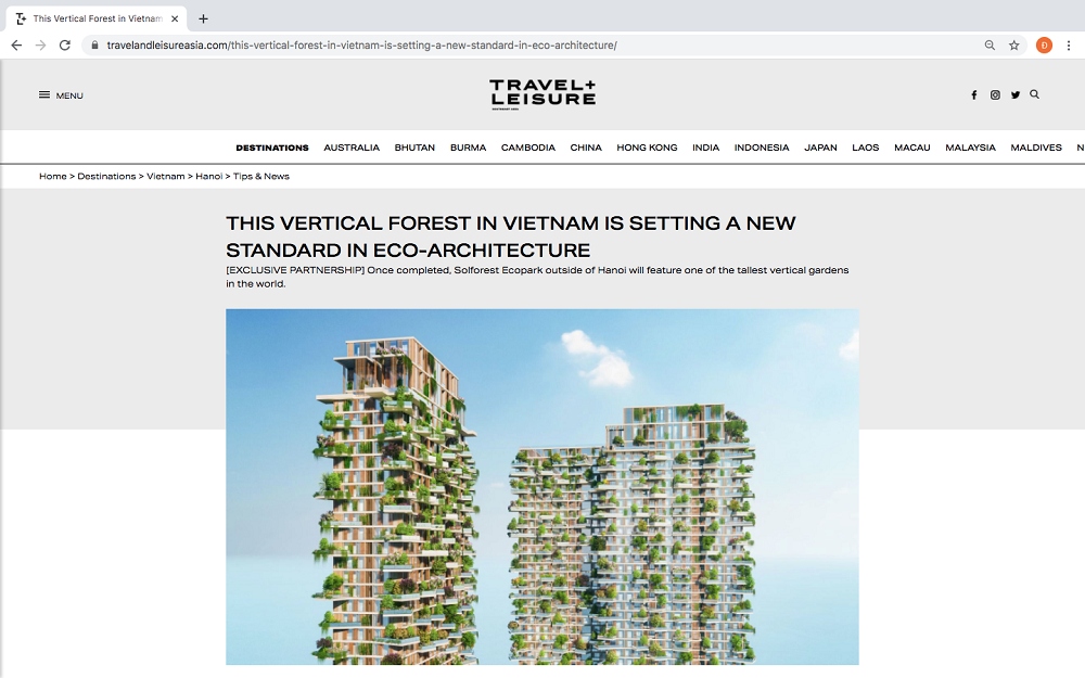Travel & Leisure dành vị trí nối bật trang chủ viết về tòa tháp xanh cao nhất Việt Nam