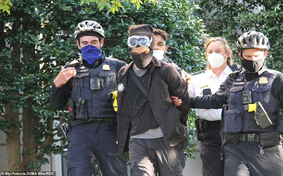 Cảnh sát bắt giữ một người “phản biểu tình”.
