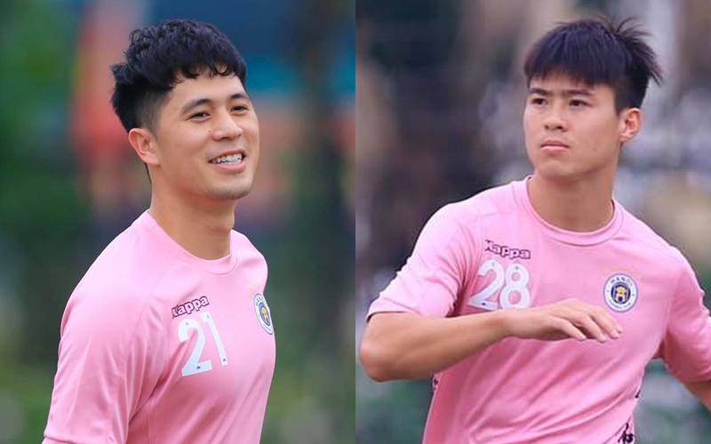 Đình Trọng và Duy Mạnh trở lại tập luyện cùng toàn đội Hà Nội FC. (Ảnh: Hà Nội FC)