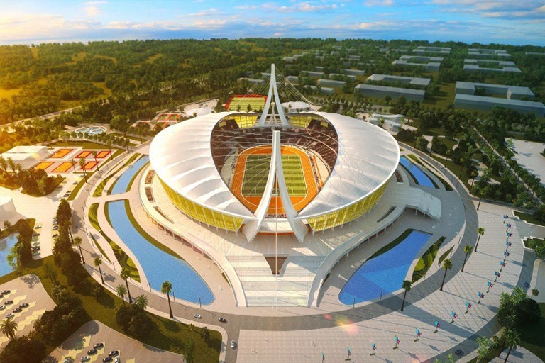 Mô hình sân vận động Morodok Techo chuẩn bị được khánh thành ở Campuchia.