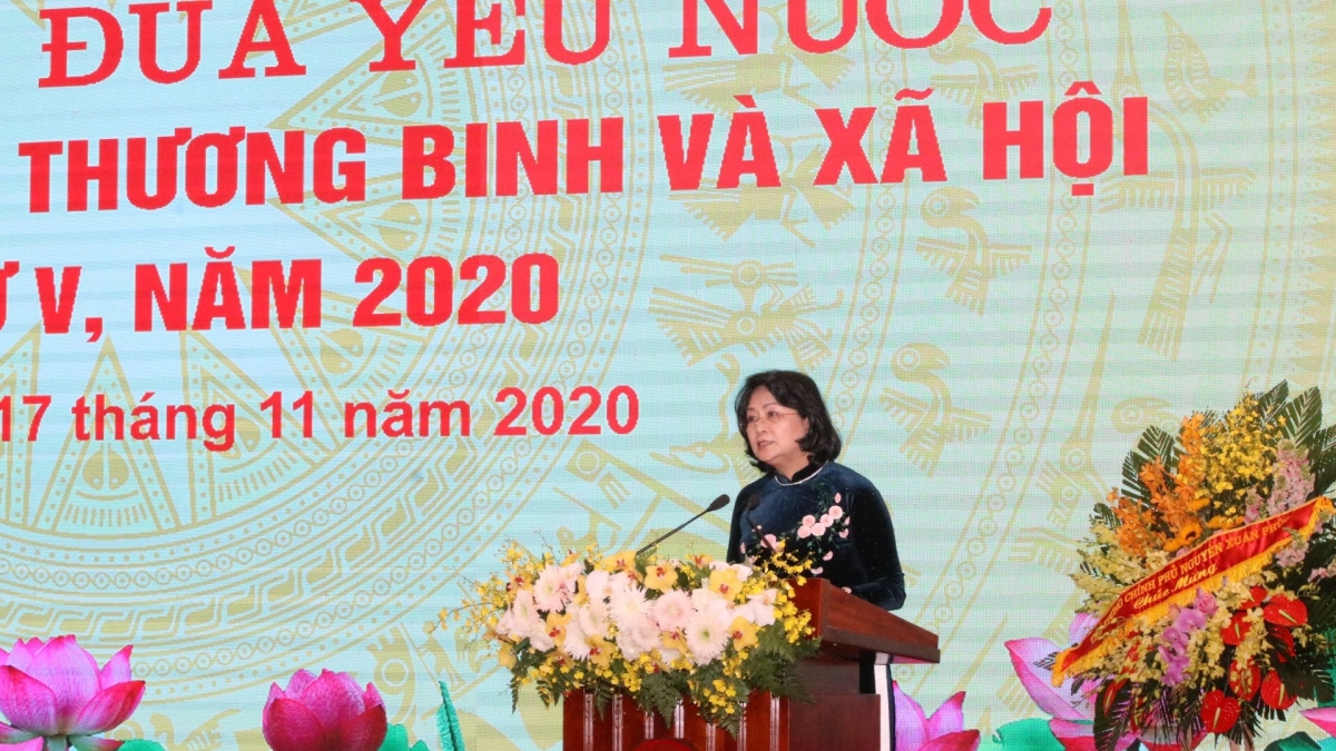 Phó Chủ tịch nước Đặng Thị Ngọc Thịnh phát biểu tại Đại hội thi đua yêu nước ngành Lao động - Thương binh và Xã hội