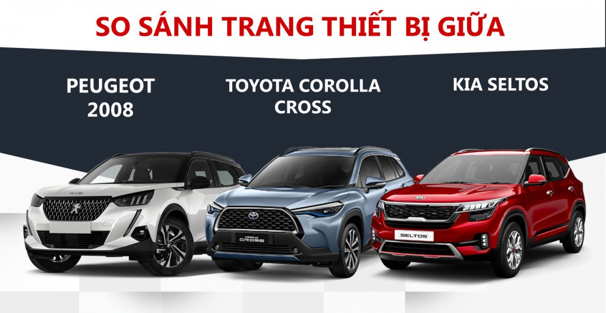 So sánh trang thiết bị của Peugeot 2008, Toyota Corolla Cross và Kia Seltos