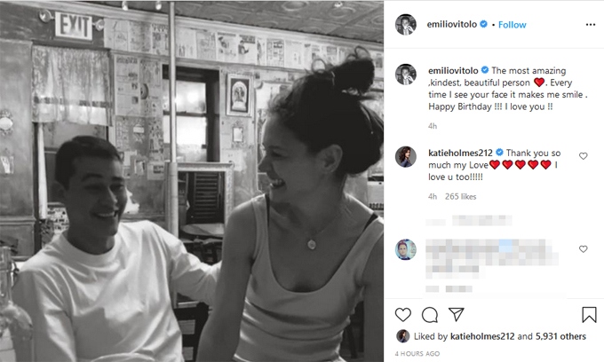 Katie Holmes và bạn trai lần đầu công khai thể hiện tình cảm trên Instagram