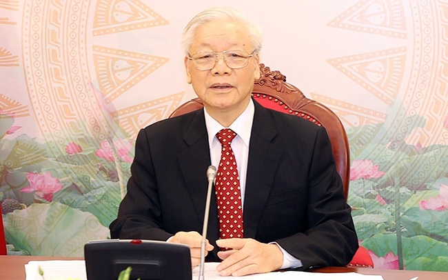 Tổng Bí thư, Chủ tịch nước Nguyễn Phú Trọng điện đàm với Tổng Bí thư Lào khóa XI 