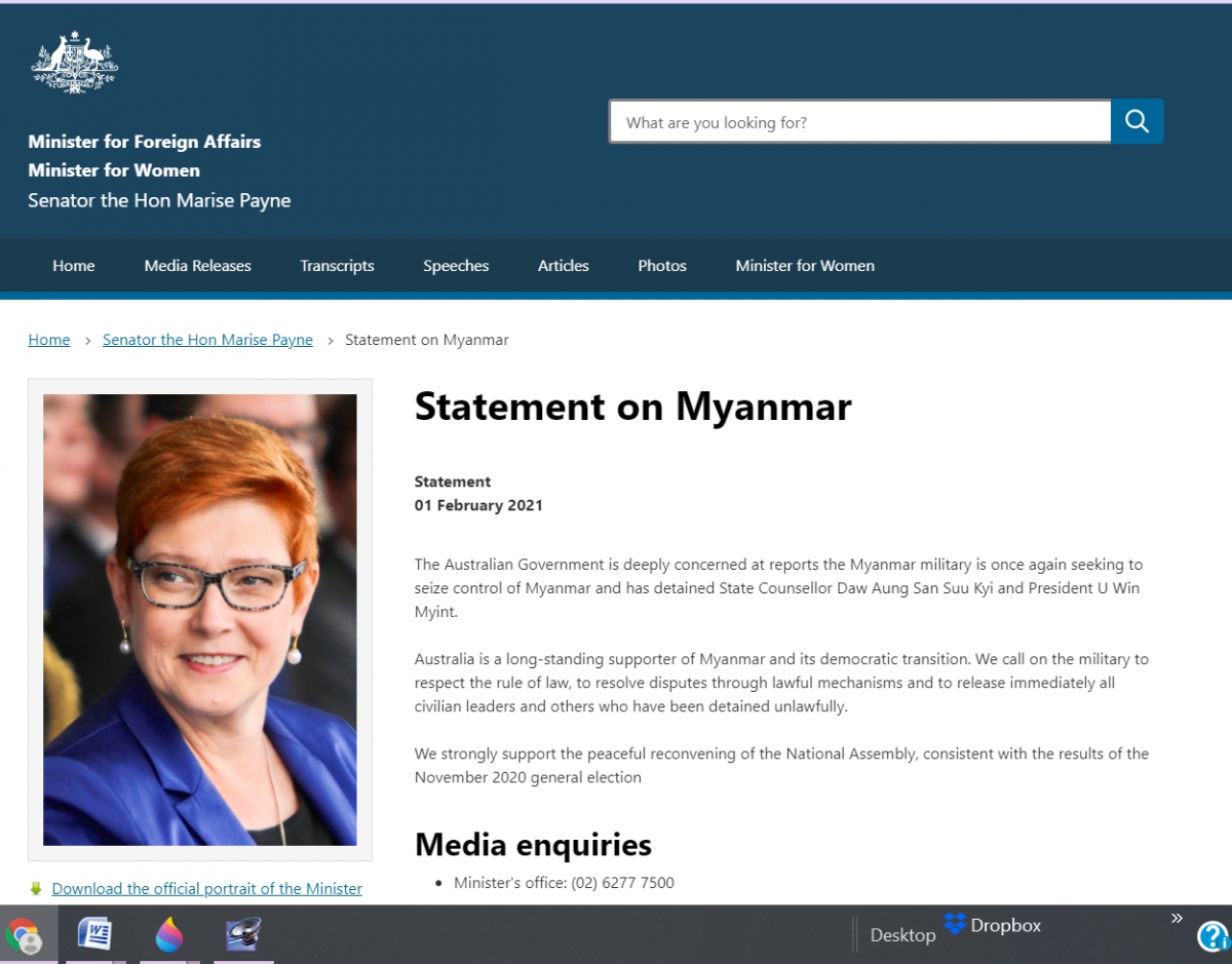 Australia và New Zealand phản ứng trước tình hình ở Myanmar