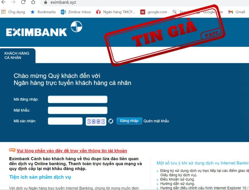 Eximbank là nạn nhân mới nhất trong danh sách các ngân hàng bị giả mạo website