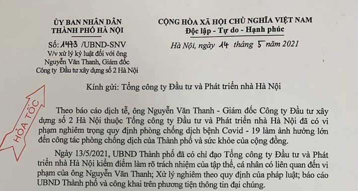 Chủ tịch Hà Nội yêu cầu xử lý kỷ luật nghiêm Giám đốc Hacinco