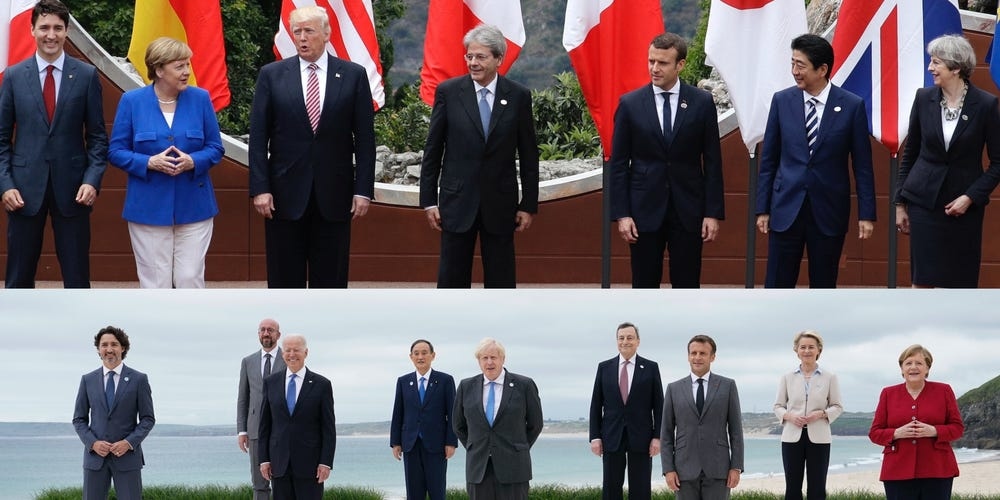 Đằng sau bức ảnh tập thể tiết lộ sự đối lập giữa Trump và Biden ở Thượng đỉnh G7