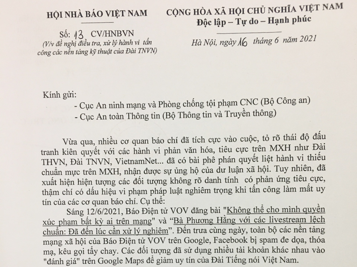 Hội Nhà báo Việt Nam đề nghị điều tra, xử lý nghiêm hành vi tấn công mạng Báo Điện tử VOV