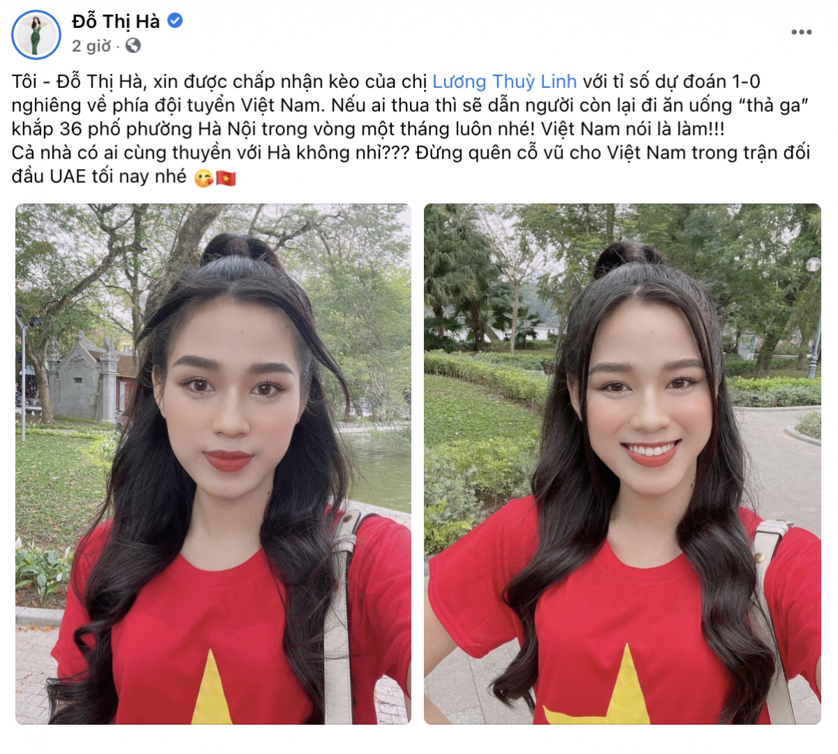 Tiểu Vy, Lương Thùy Linh, Đỗ Hà nhiệt tình ủng hộ đội tuyển Việt Nam