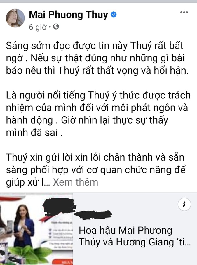 Hoa hậu Mai Phương Thúy xin lỗi vì quảng cáo cho sản phẩm bị thu hồi giấy phép