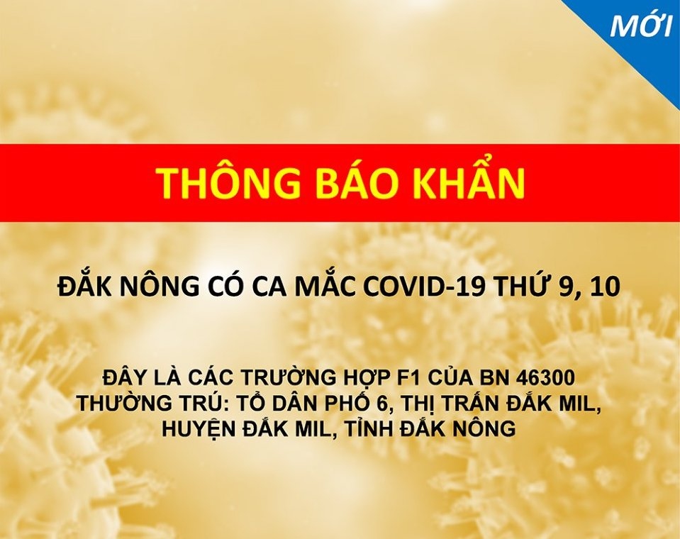 2 F1 của bệnh nhân 46300 tại Đắk Nông dương tính với SARS-CoV-2