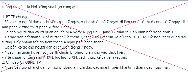 Thông tin Hà Nội cấm người dân ra đường trong 7 ngày là tin giả