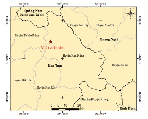 Xảy ra 2 trận động đất tại tỉnh Kon Tum