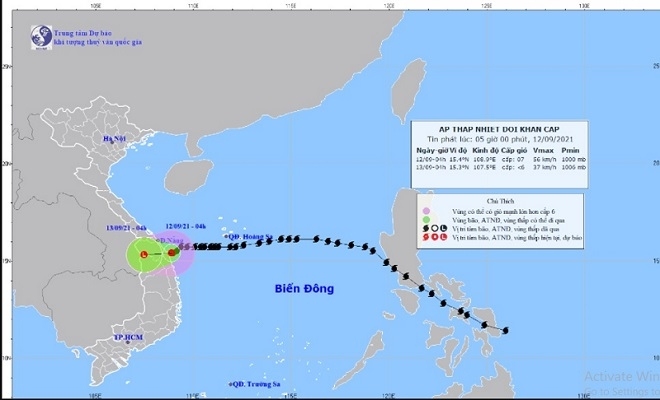 Áp thấp nhiệt đới giật cấp 9 trên vùng biển từ Đà Nẵng đến Quảng Ngãi