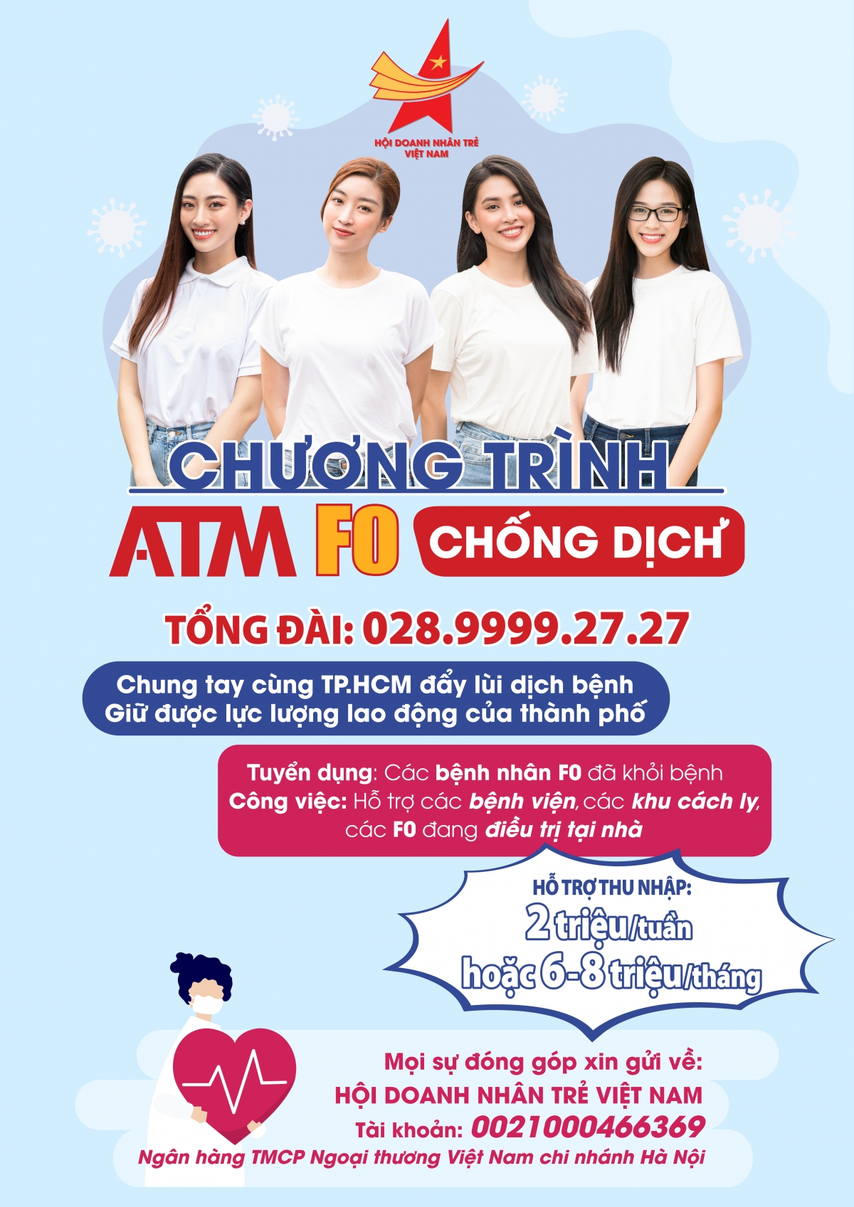 Đỗ Mỹ Linh, Trần Tiểu Vy, Lương Thùy Linh và Đỗ Thị Hà làm đại sứ “ATM F0 chống dịch”