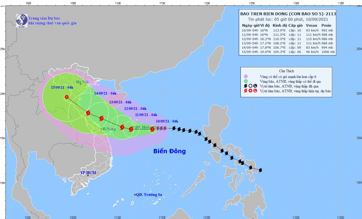 Dự báo bão số 5 Conson sẽ đổ bộ Quảng Trị-Quảng Ngãi trong 72 giờ tới