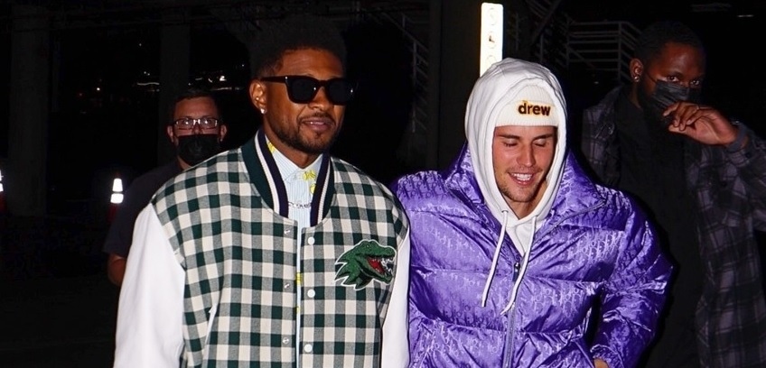 Justin Bieber cười tươi khi gặp huyền thoại âm nhạc Usher tại Mỹ