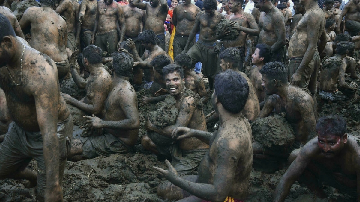 Người dân Ấn Độ đổ xô tham dự lễ hội ném phân bò