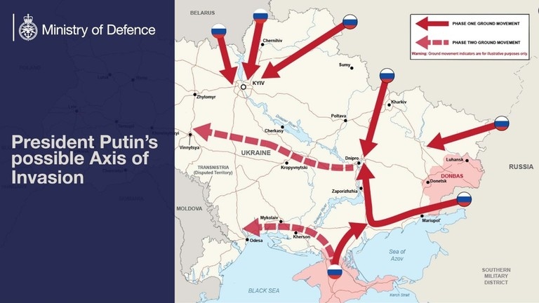 Anh chia sẻ bản đồ 7 mũi tấn công của Nga nhằm vào Ukraine