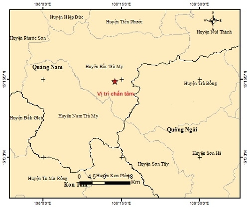 Liên tiếp 2 trận động đất kích thích tại huyện Bắc Trà My