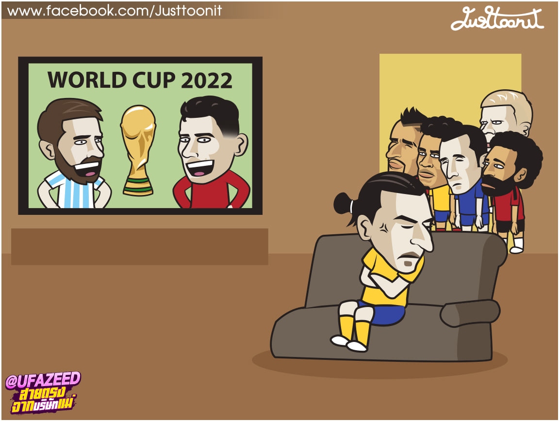 Zlatan Ibrahimovic ngậm ngùi xem World Cup 2022 qua TV. (Ảnh: Just Toon It)